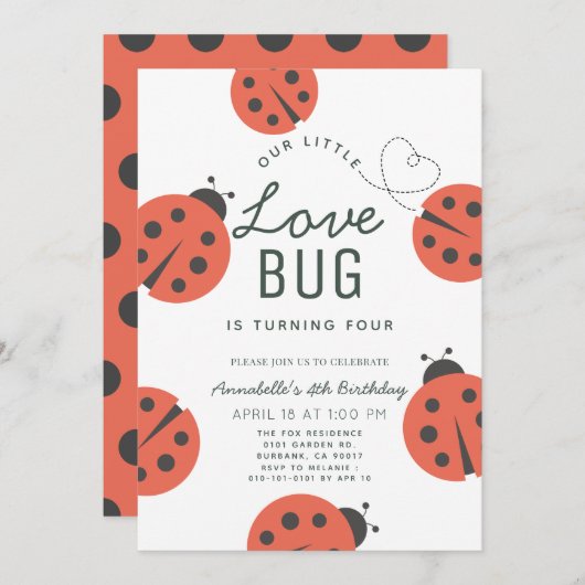 Little Love Bug Ladybug Girl Birthday Kaart (Voorkant / Achterkant)