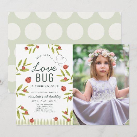 Little Love Bug Ladybug Girl Foto Birthday Kaart (Voorkant / Achterkant)