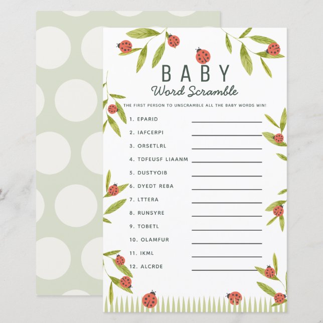 Little Love Bug Ladybug Green Baby Word Scramble (Voorkant / Achterkant)