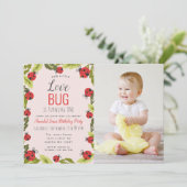 Little Love Bug Ladybug Kinder 1st Birthday Foto i Kaart (Staand voorkant)