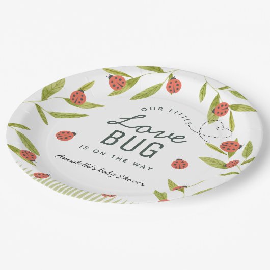 Little Love Bug Ladybug Leaf Baby shower Papieren Bordje (Gekanteld)