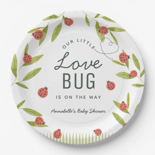 Little Love Bug Ladybug Leaf Baby shower Papieren Bordje (Voorkant)