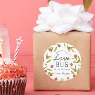 Little Love Bug Ladybug Leaf Baby shower Ronde Sticker