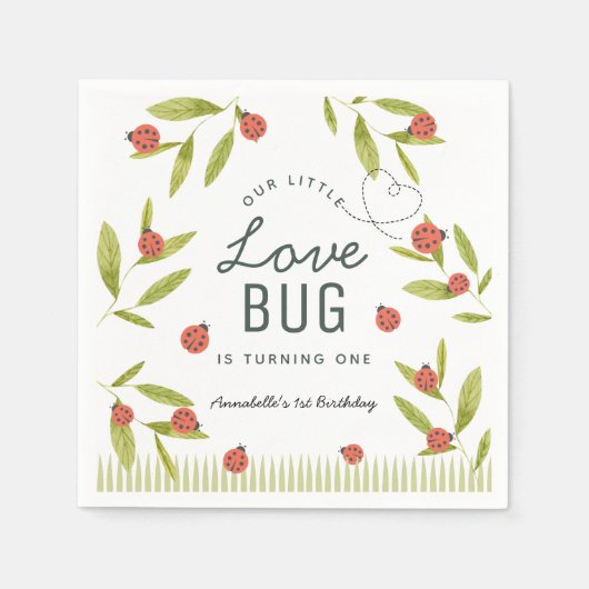 Little Love Bug Ladybug Leaf Birthday Napkins Servet (Voorkant)