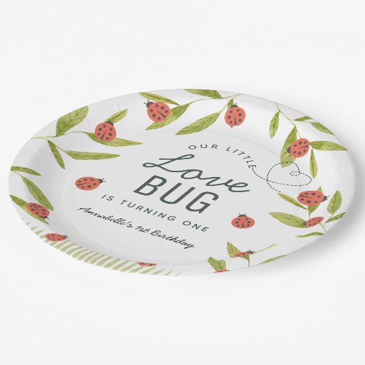 Little Love Bug Ladybug Leaf Birthday Papieren Bordje (Gekanteld)