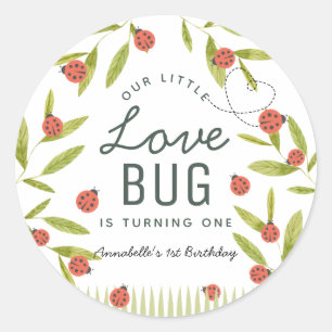 Little Love Bug Ladybug Leaf Birthday Ronde Sticker