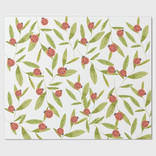 Little Love Bug Ladybug Leaf Wrapping Paper Cadeaupapier (Vlak)