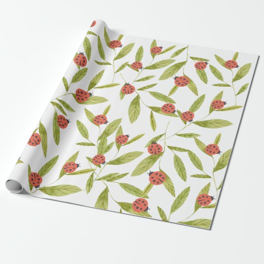 Little Love Bug Ladybug Leaf Wrapping Paper Cadeaupapier (Uitgerold)