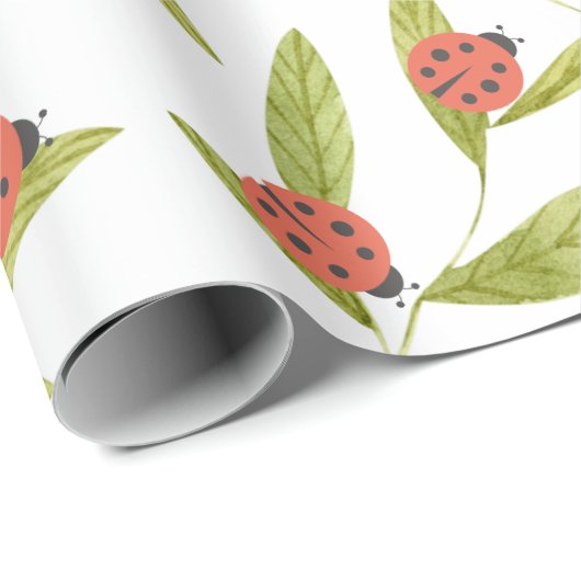 Little Love Bug Ladybug Leaf Wrapping Paper Cadeaupapier (Rol Hoek)