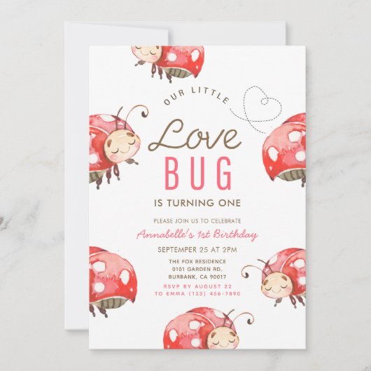 Little Love Bug lieveheersbeestje 1e verjaardag ui Kaart (Voorkant)