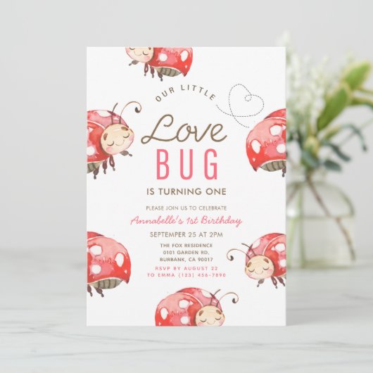 Little Love Bug lieveheersbeestje 1e verjaardag ui Kaart (Staand voorkant)