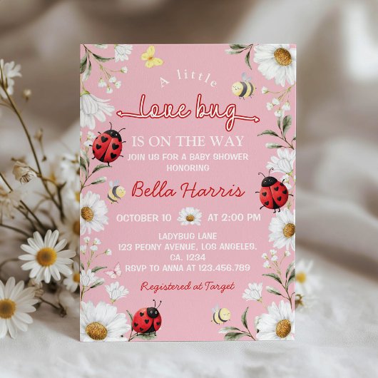 Little Love Bug Lieveheersbeestje Madeliefje Baby  Kaart