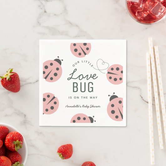 Little Love Bug Pink Ladybug Baby Shower Napkins Servet (Insitu)