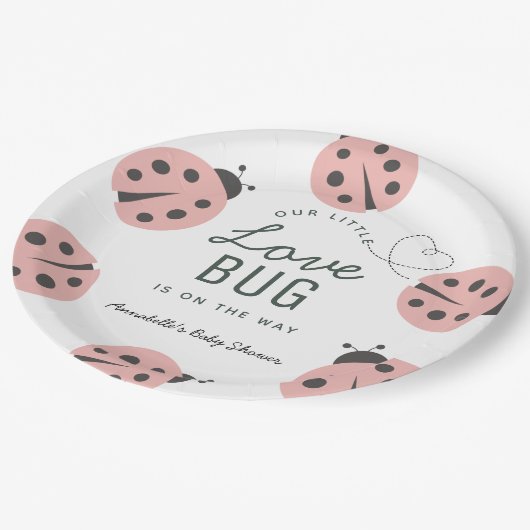 Little Love Bug Pink Ladybug Baby Shower Papieren Bordje (Gekanteld)