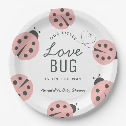 Little Love Bug Pink Ladybug Baby Shower Papieren Bordje (Voorkant)