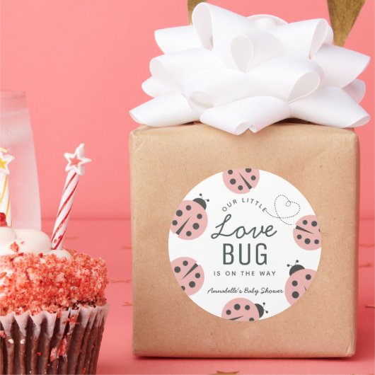 Little Love Bug Pink Ladybug Baby Shower Ronde Sticker (Feest)