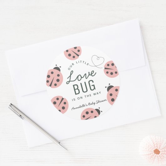 Little Love Bug Pink Ladybug Baby Shower Ronde Sticker (Envelop)