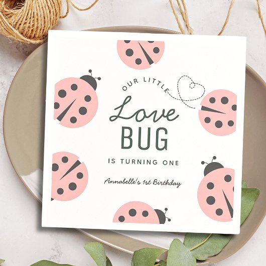 Little Love Bug Pink Ladybug Birthday Napkins Servet