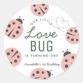 Little Love Bug Pink Ladybug Birthday Ronde Sticker (Voorkant)