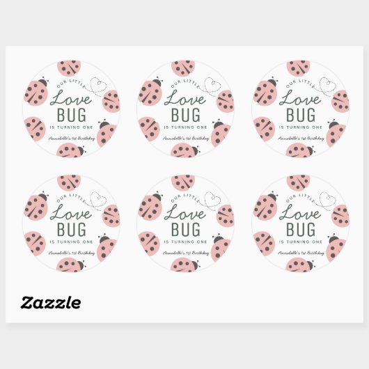 Little Love Bug Pink Ladybug Birthday Ronde Sticker (Vel)