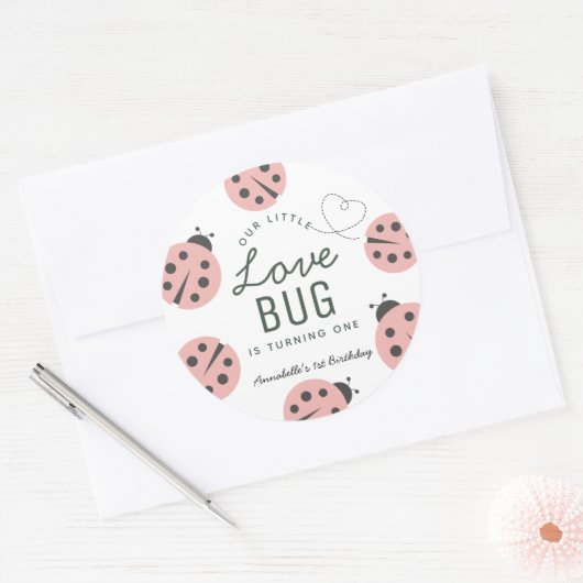 Little Love Bug Pink Ladybug Birthday Ronde Sticker (Envelop)