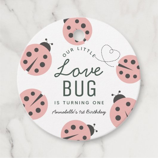 Little Love Bug Pink Ladybug Verjaardag Dank u Bedankjes Labels (Voorkant)