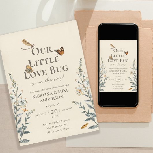 Little Love Bug QR Code Baby shower Invitation Kaart