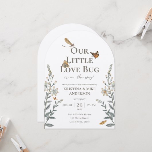 Little Love Bug QR Code Baby shower Invitation Kaart (Voorkant / Achterkant in situ)
