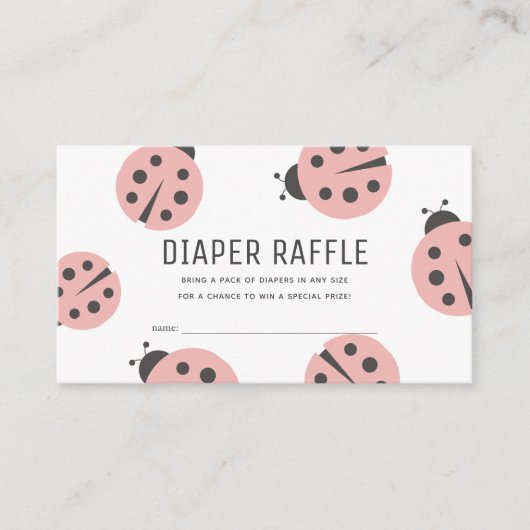 Little Love Bug Roze Ladybug Luier Raffle Ticket Informatiekaartje (Voorkant)