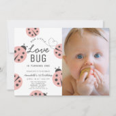 Little Love Bug Roze lieveheersbeestje 1e verjaard Kaart (Voorkant)