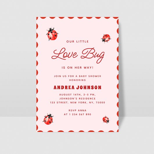 Little Love Bug Roze & Rood lieveheersbeestje Baby Kaart