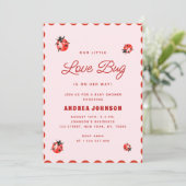 Little Love Bug Roze & Rood lieveheersbeestje Baby Kaart (Staand voorkant)