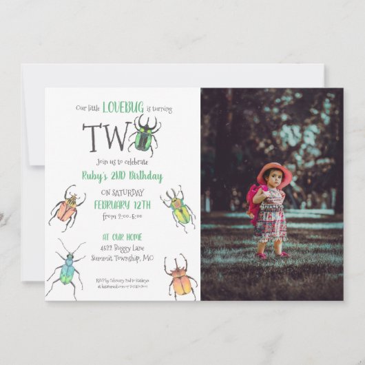 Little Love Bug Second Birthday Invitation Kaart (Voorkant)