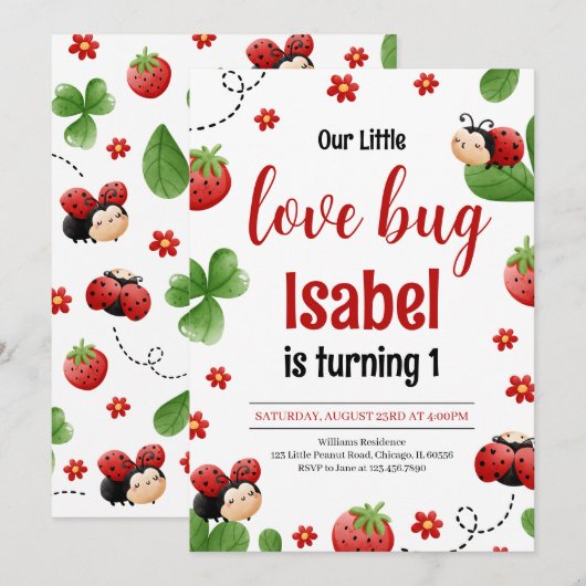 Little Love Bug verjaardag Kaart (Voorkant / Achterkant)