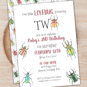 Little Love Bugs Turend Two Second Birthday Invit Kaart