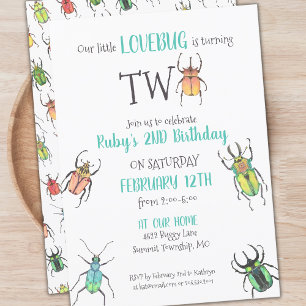 Little Love Bugs Turing Two Second Birthday Kaart