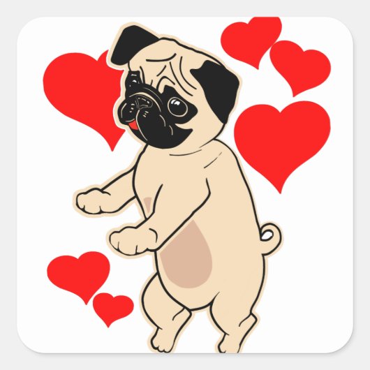 Little Love Pug Flossen Valentijn Dog Vierkante Sticker (Voorkant)