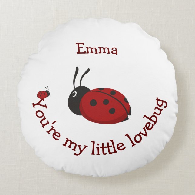 Little Lovebug Cute Ladybug Quote Custom Name Rond Kussen (Voorkant)