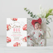 Little Lovebug Verjaardagsfeestje Fotouitnodiging Kaart (Staand voorkant)