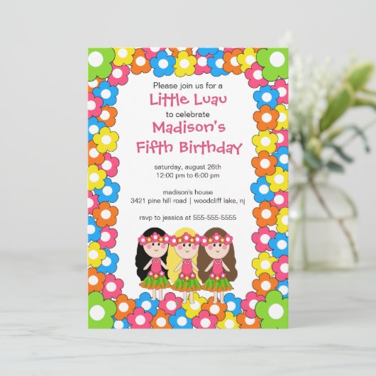 Little Luau Party Birthday Invitation Kaart (Staand voorkant)