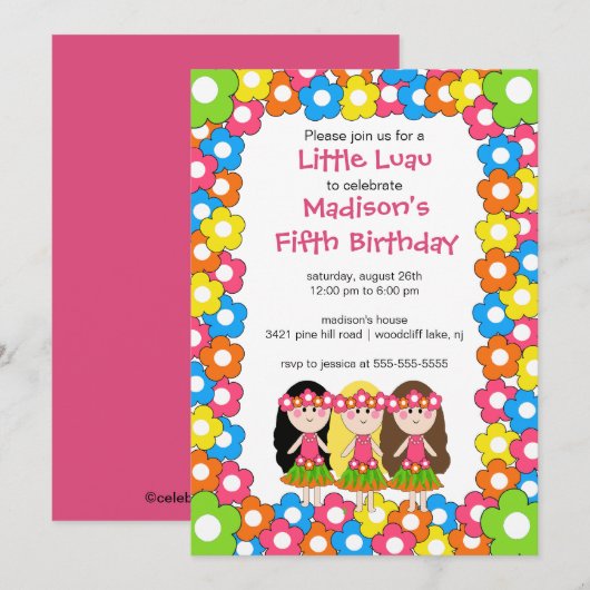 Little Luau Party Birthday Invitation Kaart (Voorkant / Achterkant)