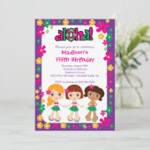 Little Luau Party Birthday Invitation Paars Pink Kaart (Staand voorkant)