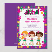 Little Luau Party Birthday Invitation Paars Pink Kaart (Voorkant / Achterkant)