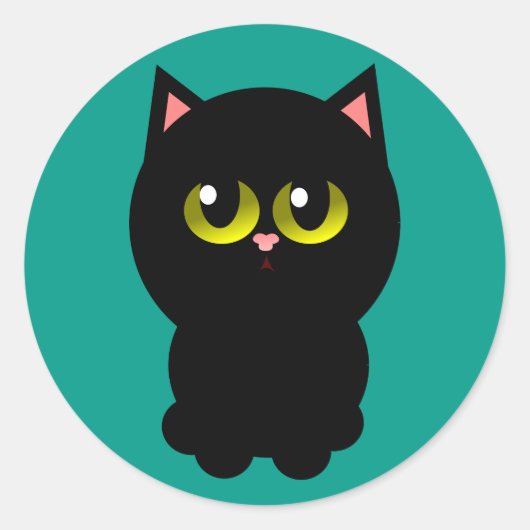 Little Lucky Black Cat Ronde Sticker (Voorkant)