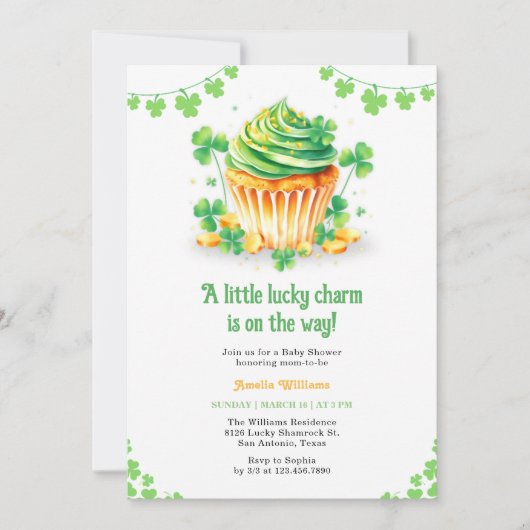 Little Lucky Charm Shamrock Cupcake Baby shower Kaart (Voorkant)