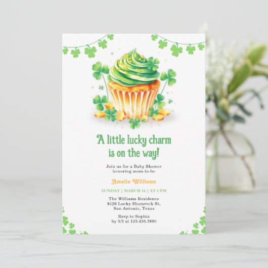 Little Lucky Charm Shamrock Cupcake Baby shower Kaart (Staand voorkant)