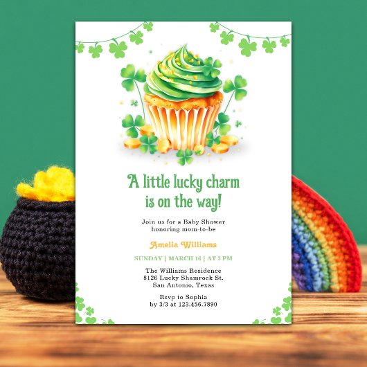 Little Lucky Charm Shamrock Cupcake Baby shower Kaart