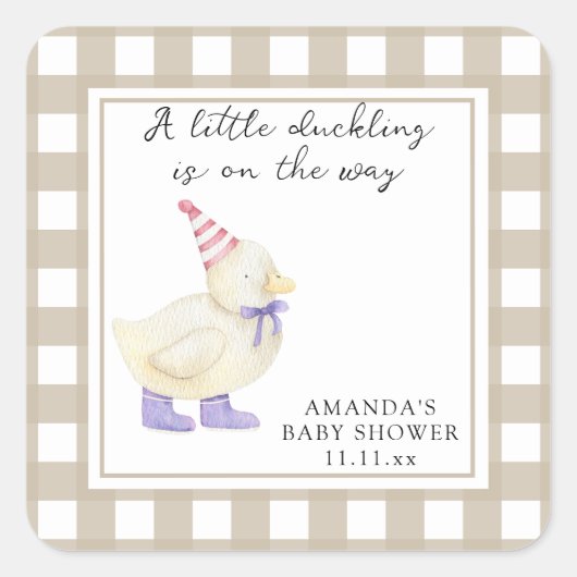 Little Lucky Duck Baby shower Vierkante Sticker (Voorkant)