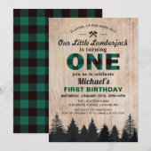 Little Lumberjack 1st Birthday Party Green Play Kaart (Voorkant / Achterkant)