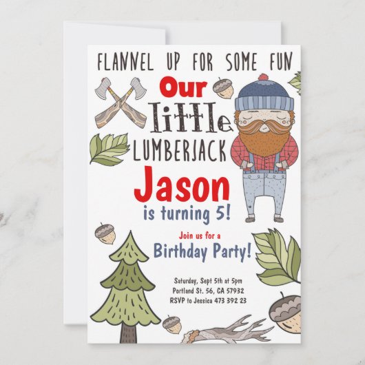 Little Lumberjack Boy Birthday Invitation Kaart (Voorkant)